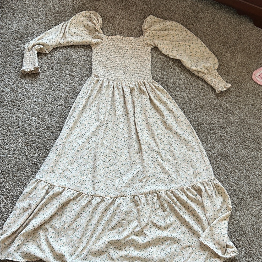 Mikarose Cream Floral Long Sleeve Maxi Dress